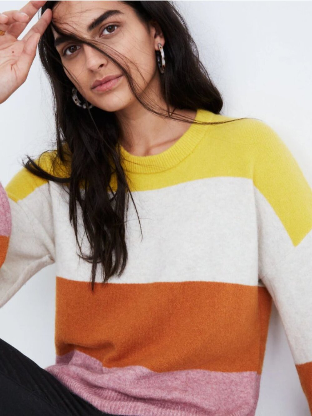 Madewell Colorblock Stripe Cozy Sweater in Yellow and Multi. Wool Blend